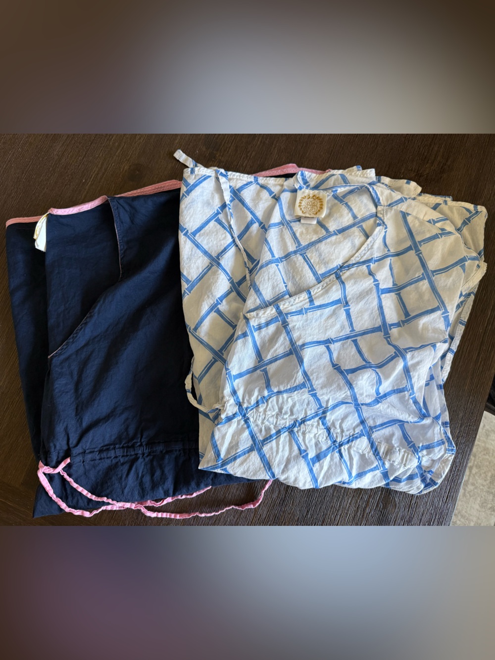 The Beaufort Bonnet Company Navy and Light Blue Lattice Swim Coverup Set